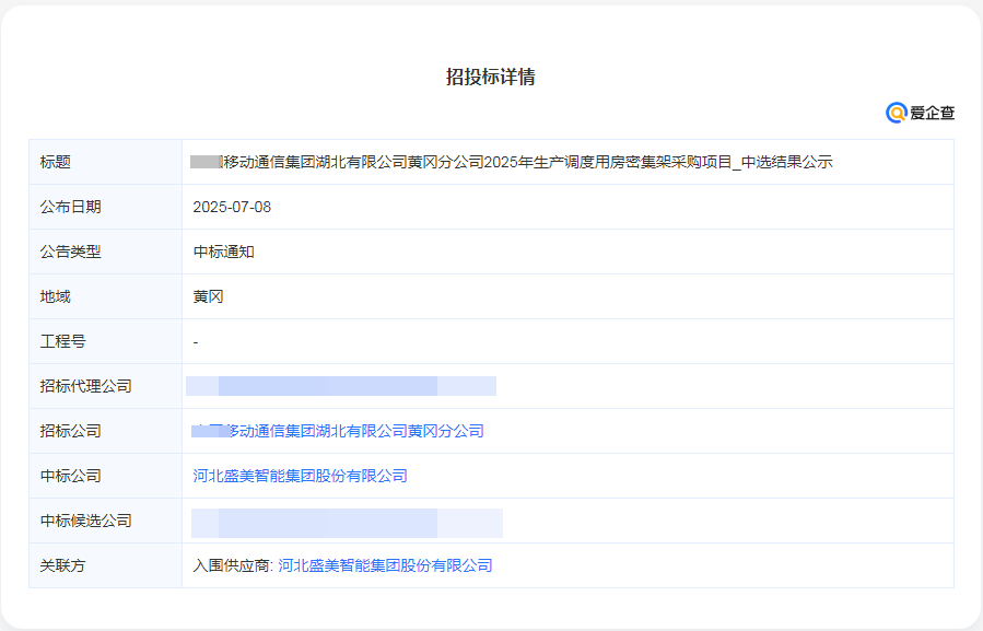 祝贺移动通信黄冈分公司2025年生产调度用房密集架采购项目中标！